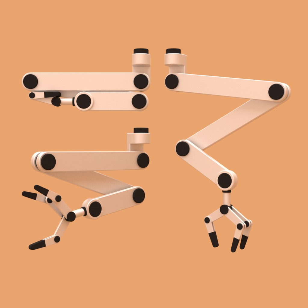 Simple robotic arm- three fingered end effector (Cycles Render) preview image 2